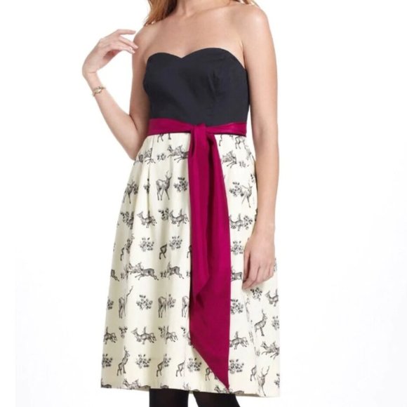 Anthropologie Postmark "Conifer Herd" Reindeer Print Dress - Picture 1 of 15